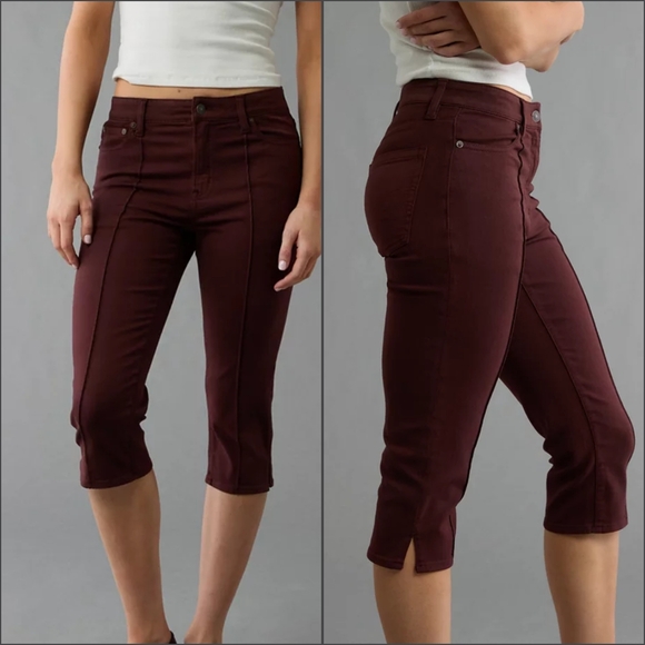 American Eagle Outfitters Denim - American Eagle High Rise Burgundy Capris Sz 14 Berry Maroon Cropped Capri